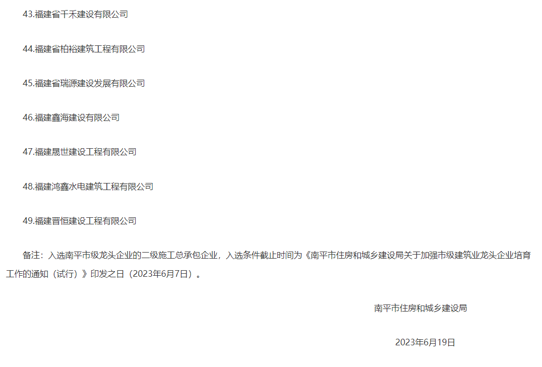 易順建工集團(tuán)有限公司被評為南平市市級建筑業(yè)龍頭企業(yè)。